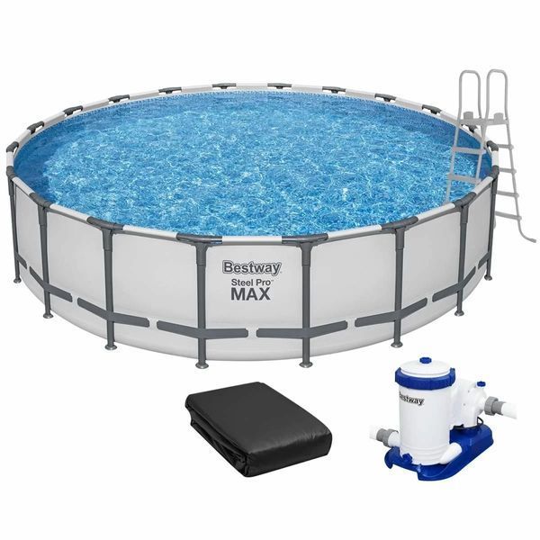Большой бассейн каркасный Bestway Steel Pro MAX 561FM круглый с картриджным фильтром 33,2 м&sup3; с лестницей и тентом (610x132 см) 561FMb фото