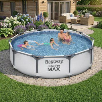 Детский бассейн каркасный Bestway Steel Pro Max 56408 круглый для детей с картриджным фильтром и подстаканником 4,7 м&sup3; (305x76 см) best56408b фото