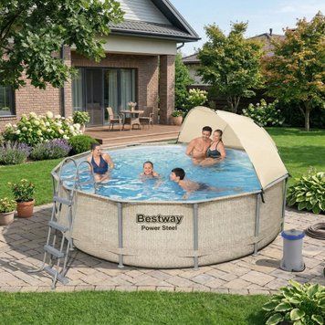 Басейн каркасний Bestway 5614 круглий з картриджним фільтром 11,1 м&sup3; з навісом, сходами та тентом (396x107 см) 5614Vb фото