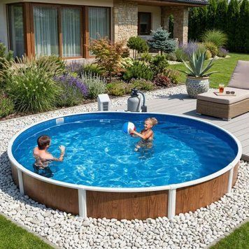 Морозостойкий бассейн Azuro 403 DL Wood круглый, 550x120 см, 28.5 м&sup3;, лайнер 0.3 мм, Чехия Azuro403DL фото