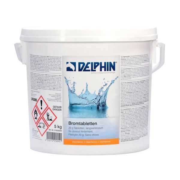Таблетки брому Delphin 5 кг по 20 г для догляду за водою в басейні 0580005D фото