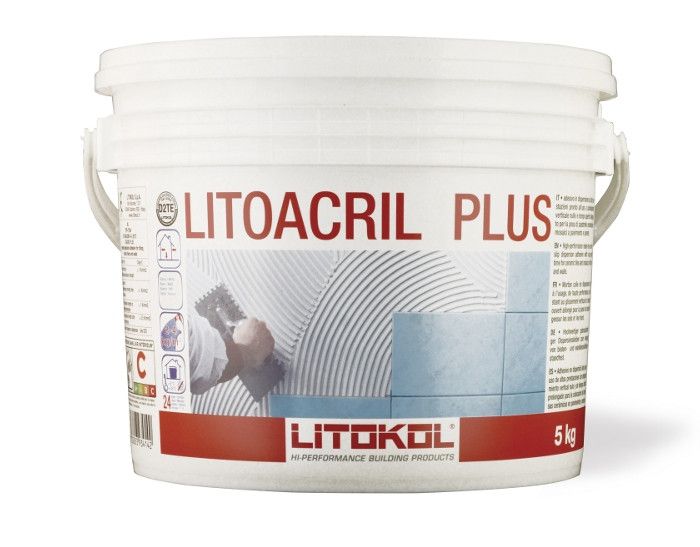 Акриловый клей Litoacril Plus Класс D2TE, 5 кг для для укладки любого типа керамической плитки белый D-LACR0005 фото