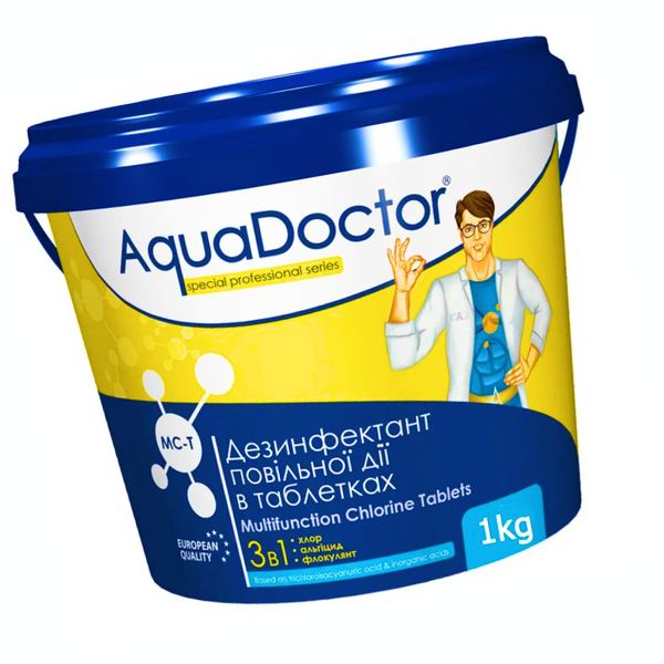 Хлор для бассейнов 3 в 1 AquaDoctor MC-T 1 кг. Средство для дезинфекции и от позеленения бассейна 15972 фото