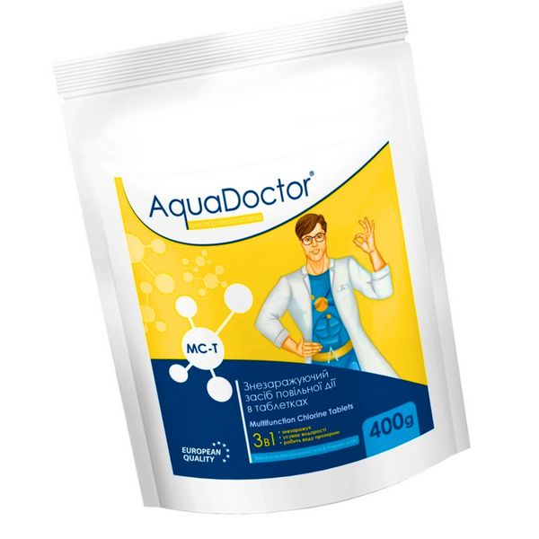 Хлор для басейнів 3 в 1 AquaDoctor MC-T 0.4 кг (таблетки по 200 г). Засіб для дезінфекції та від позеленіння 23735 фото