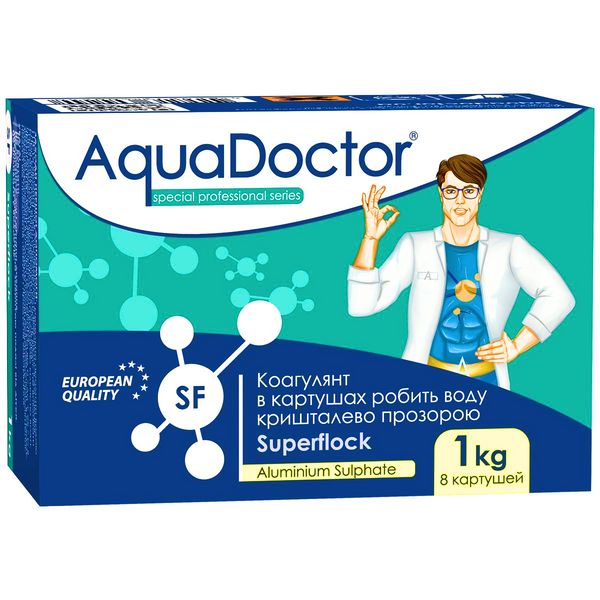 Коагулянт в картушах 1 кг для бассейна AquaDoctor Superflock. Химия против мутности в воде 2499 фото