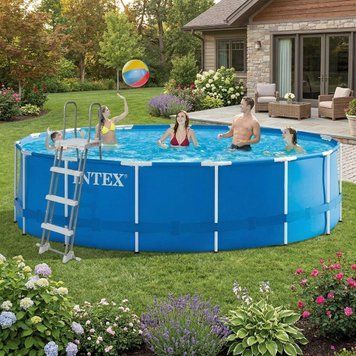Бассейн каркасный Intex 28242 Prism Frame Pool круглый с картриджным фильтром 16,8 м&sup3; с лестницей,тентом и подстилкой (457x122 см) 28242b фото