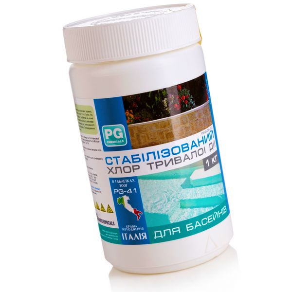 Повільний хлор для басейну Barchemicals PG-41 1 кг (таблетки по 200 г). Стабілізований хлор PG-41.1 фото